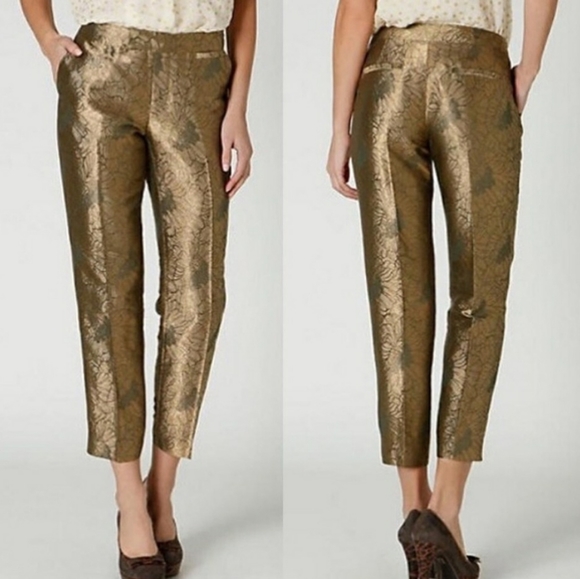 Anthropologie Pants - Anthropologie Elevenses Gold Shimmer  Floral Ankle Pant Sz0